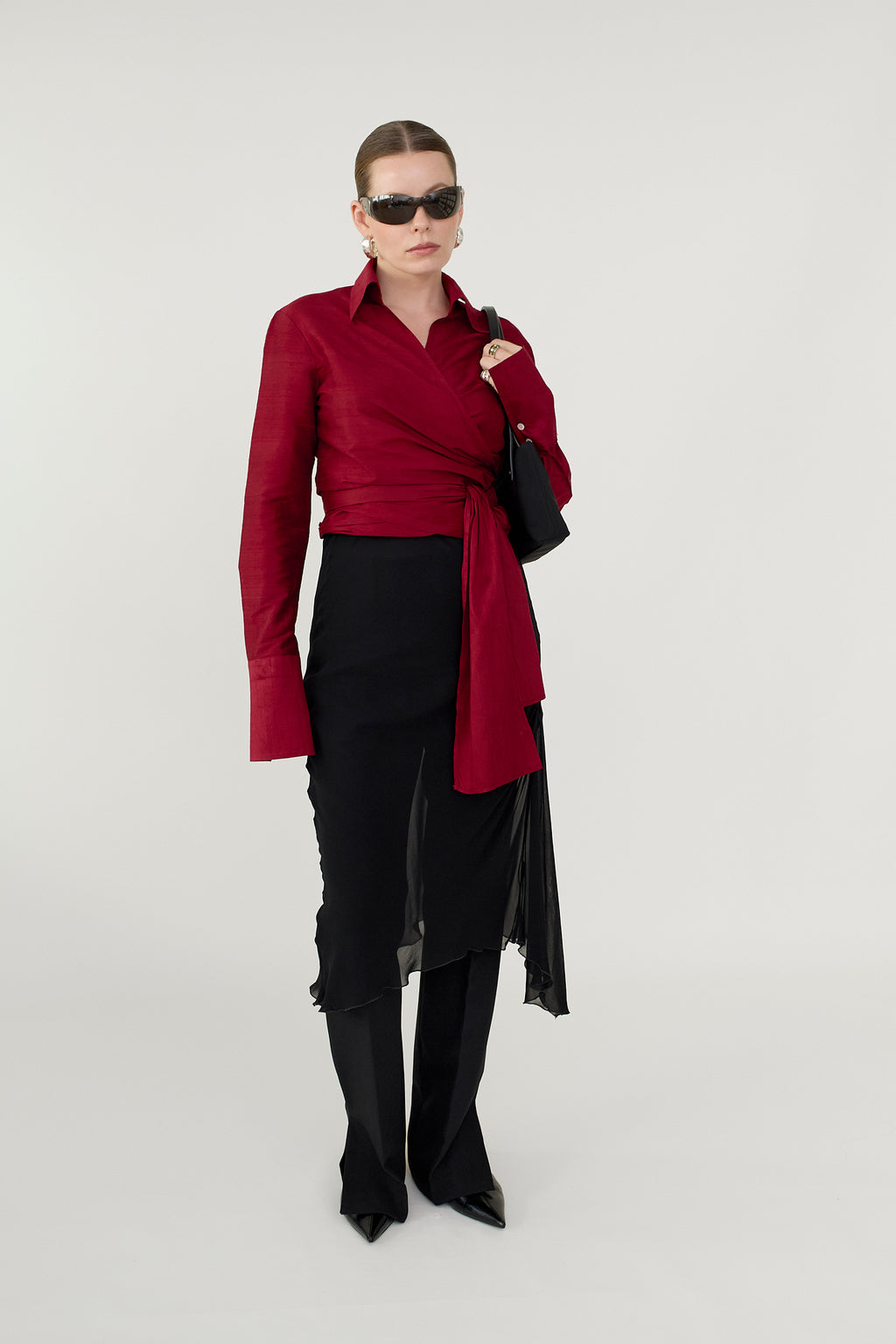 Raspberry silk wrap blouse