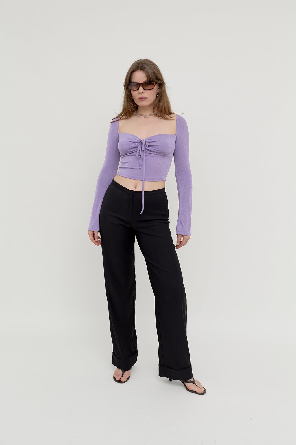 Lavender ruched tie-front top
