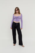 Lavender ruched tie-front top