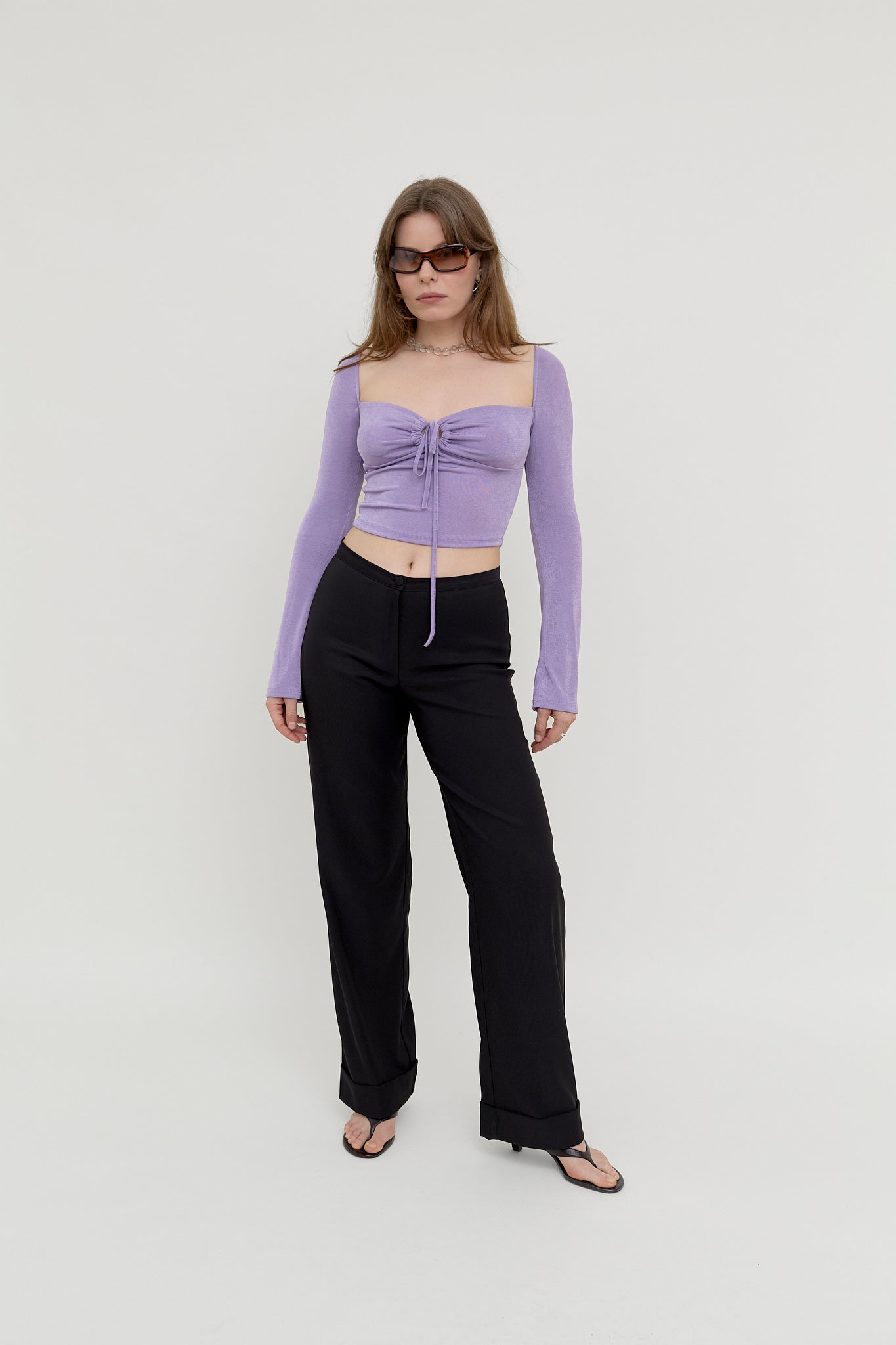 Lavender ruched tie-front top