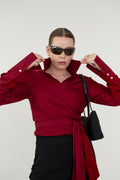 Raspberry silk wrap blouse