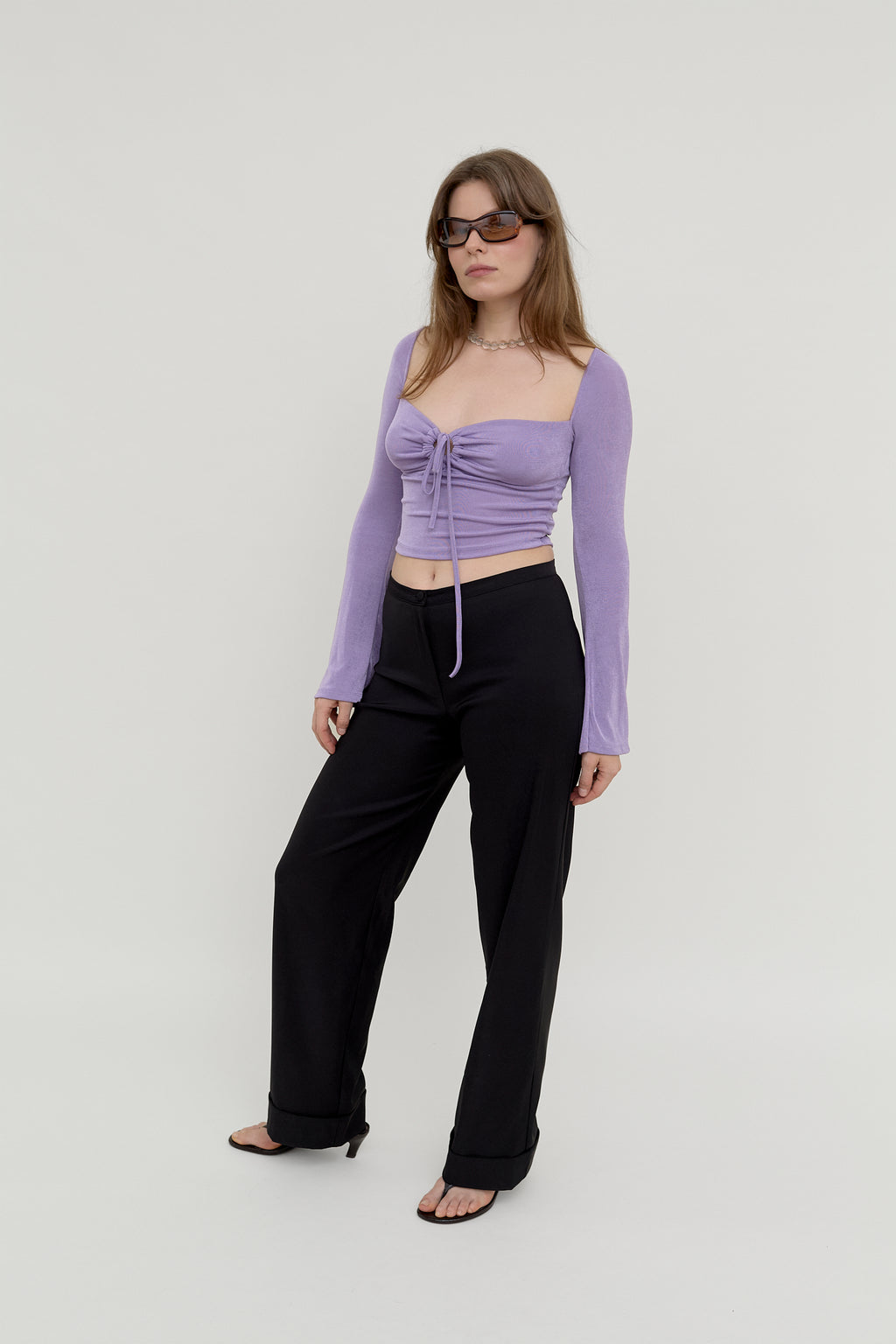 Lavender ruched tie-front top