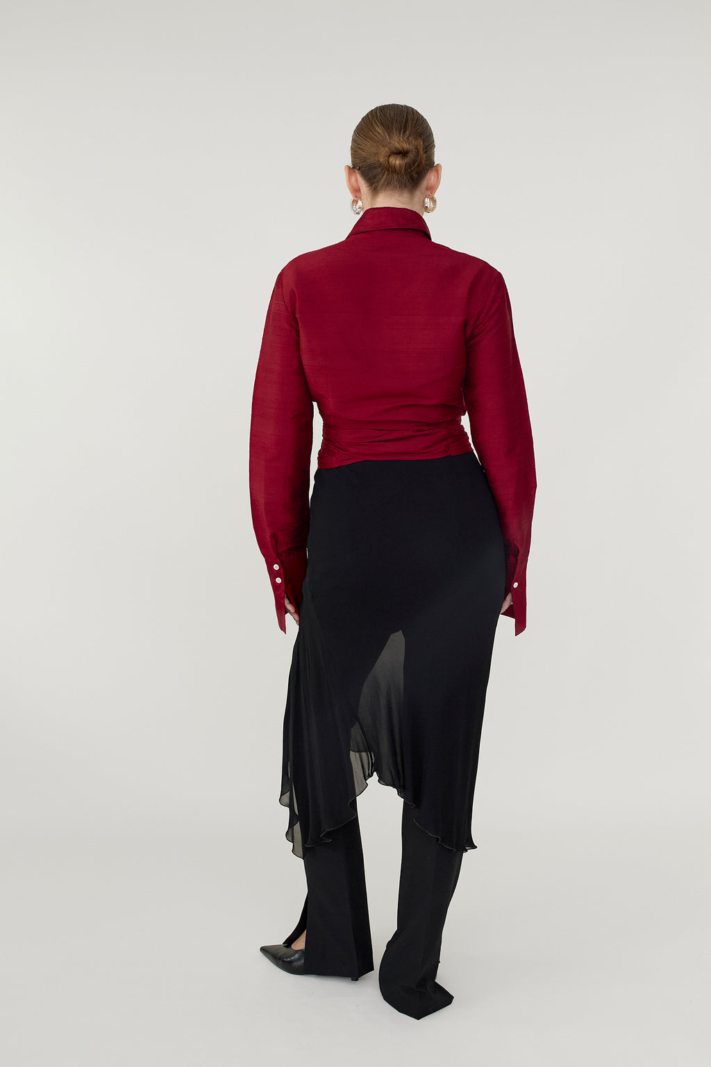 Raspberry silk wrap blouse