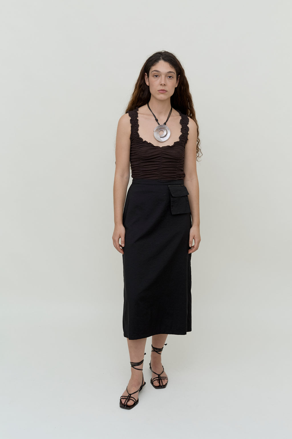 Minimalistic black midi skirt