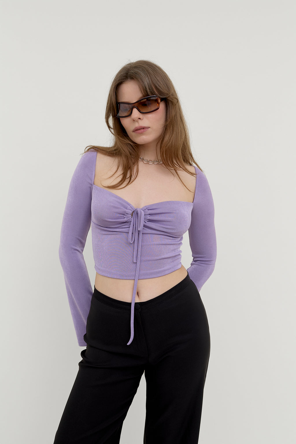 Lavender ruched tie-front top