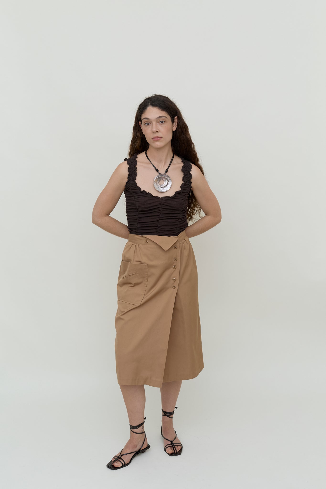 Button-front midi skirt