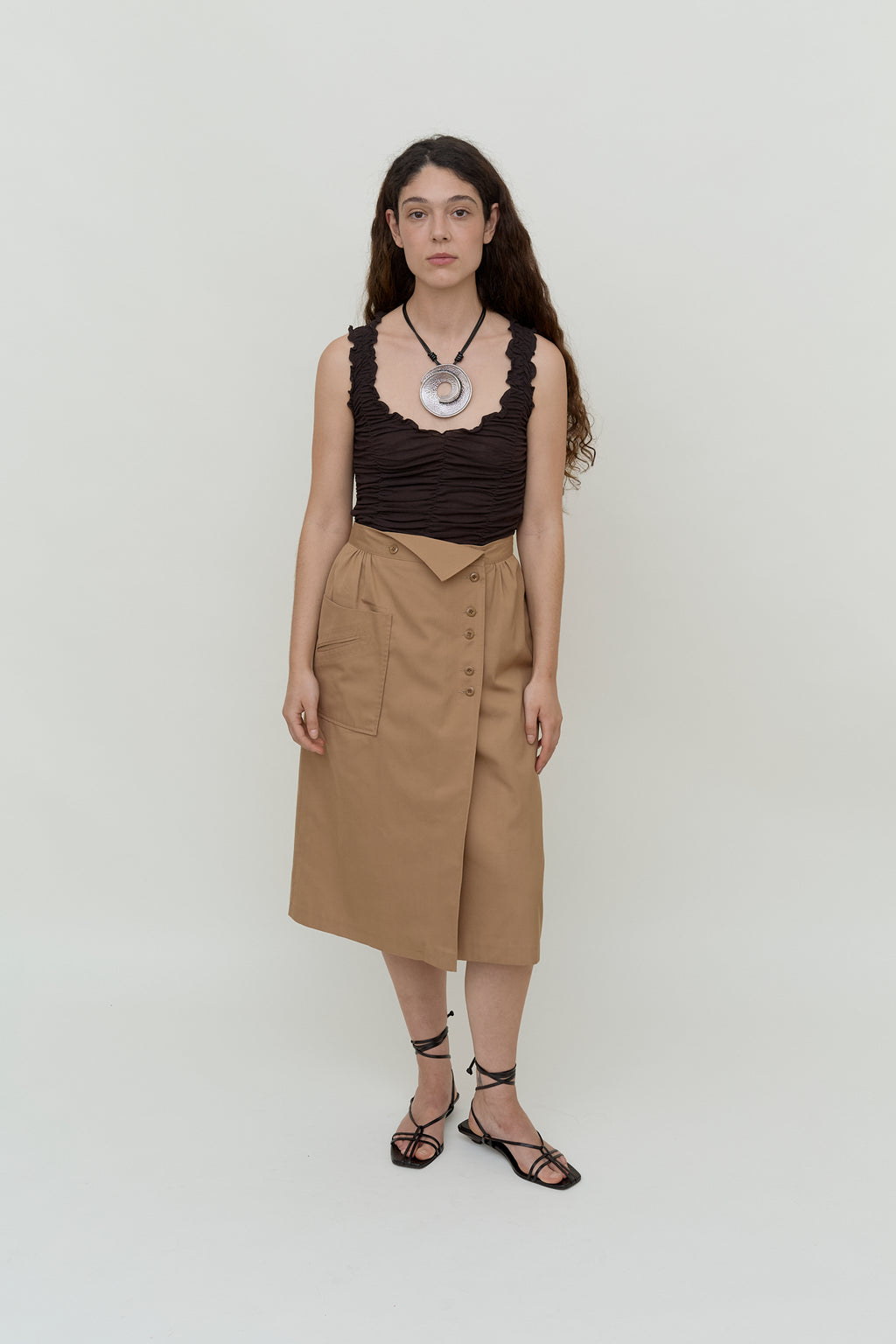 Button-front midi skirt