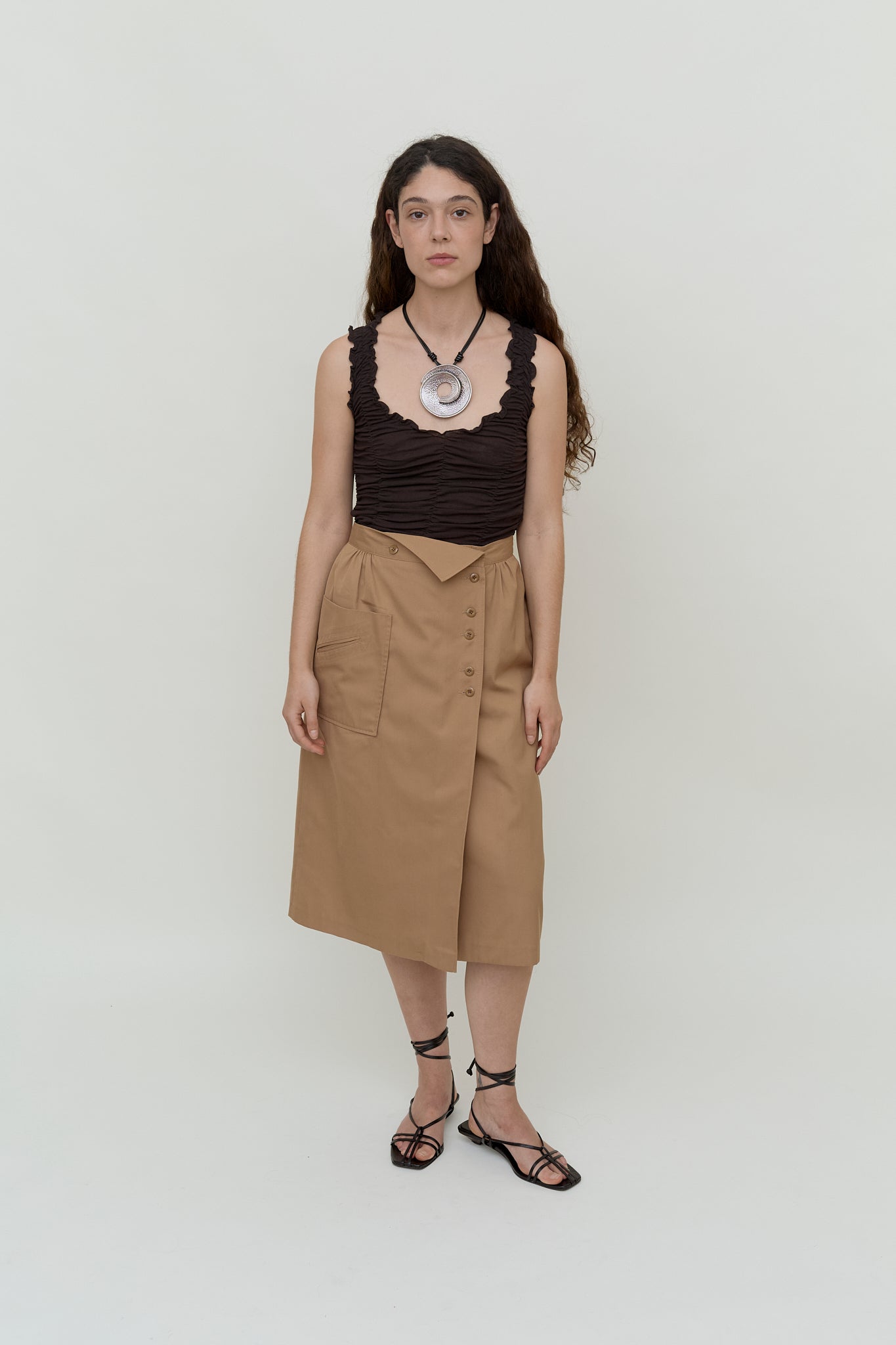 Button-front midi skirt