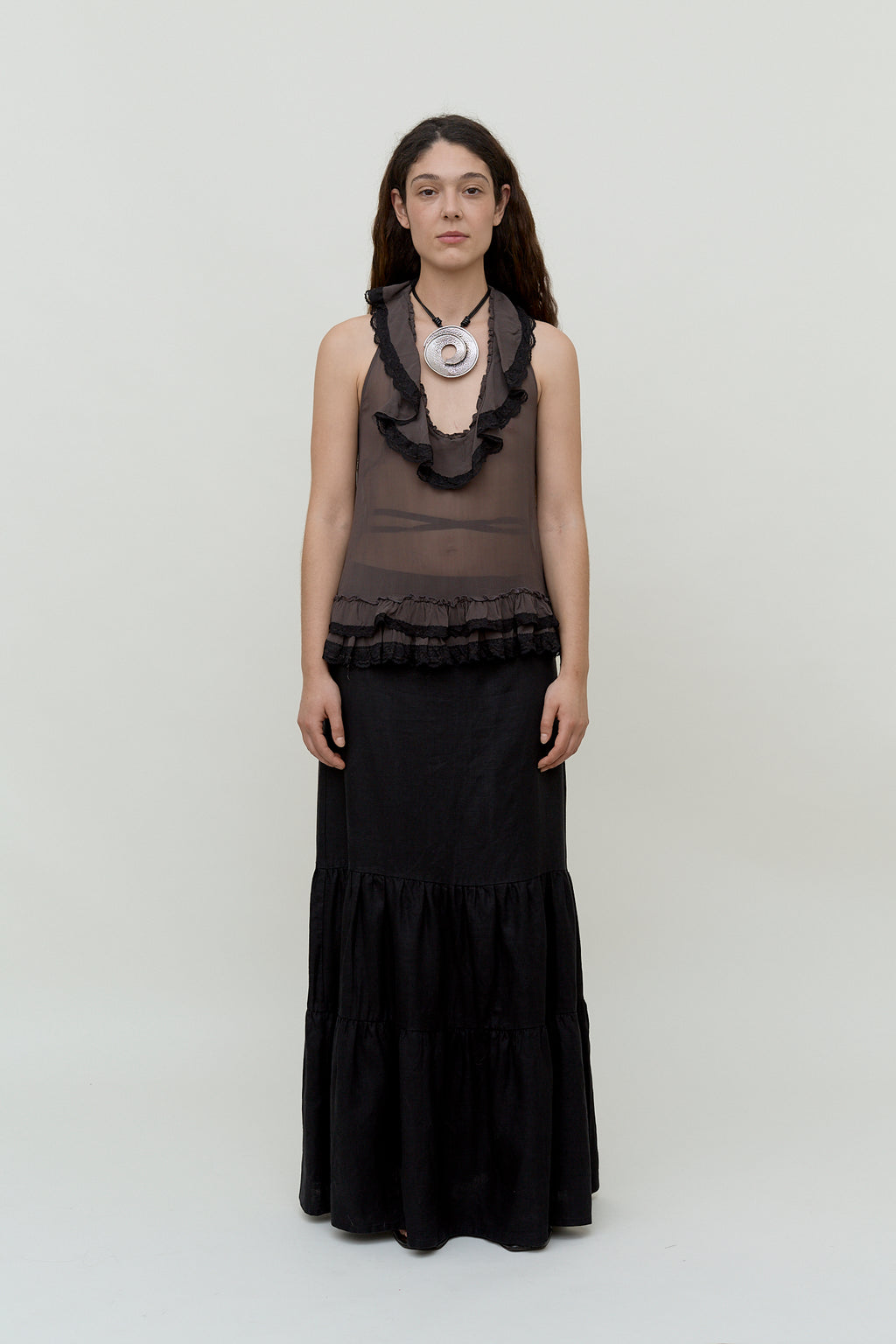 Linen tiered maxi skirt