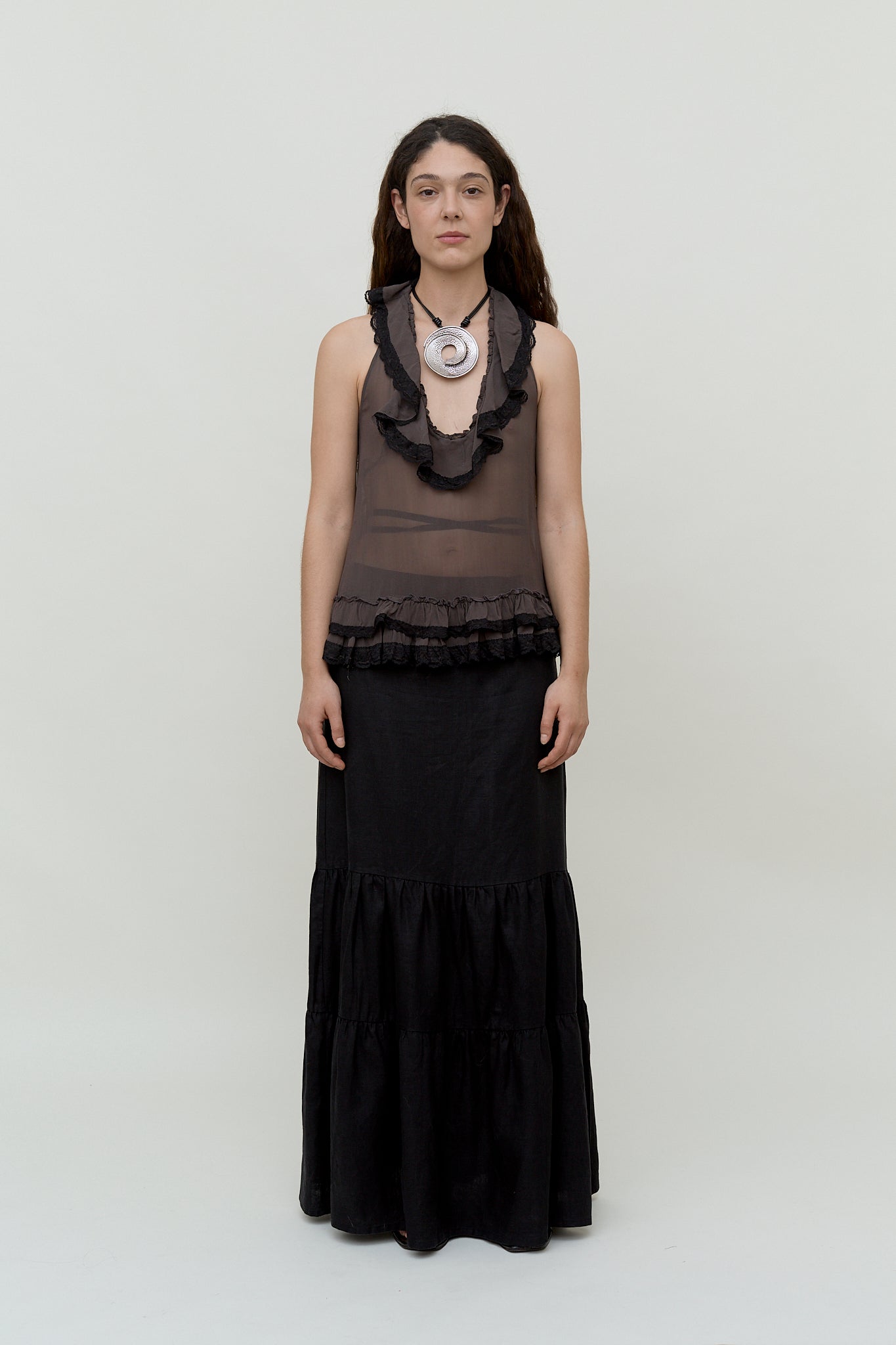 Linen tiered maxi skirt