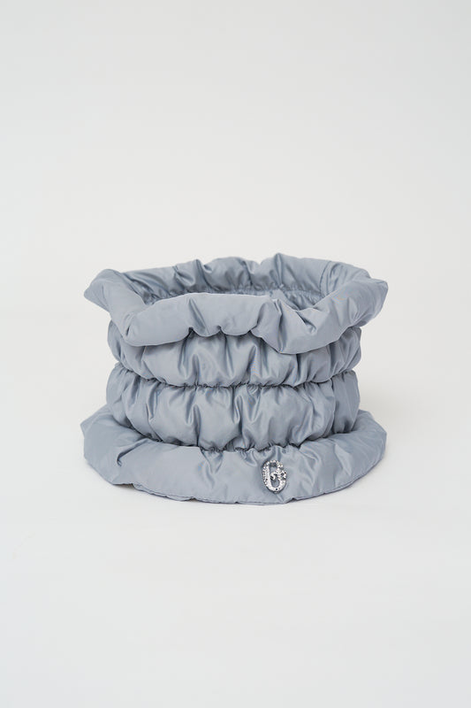 Quilted neck warmer with dawn feathers