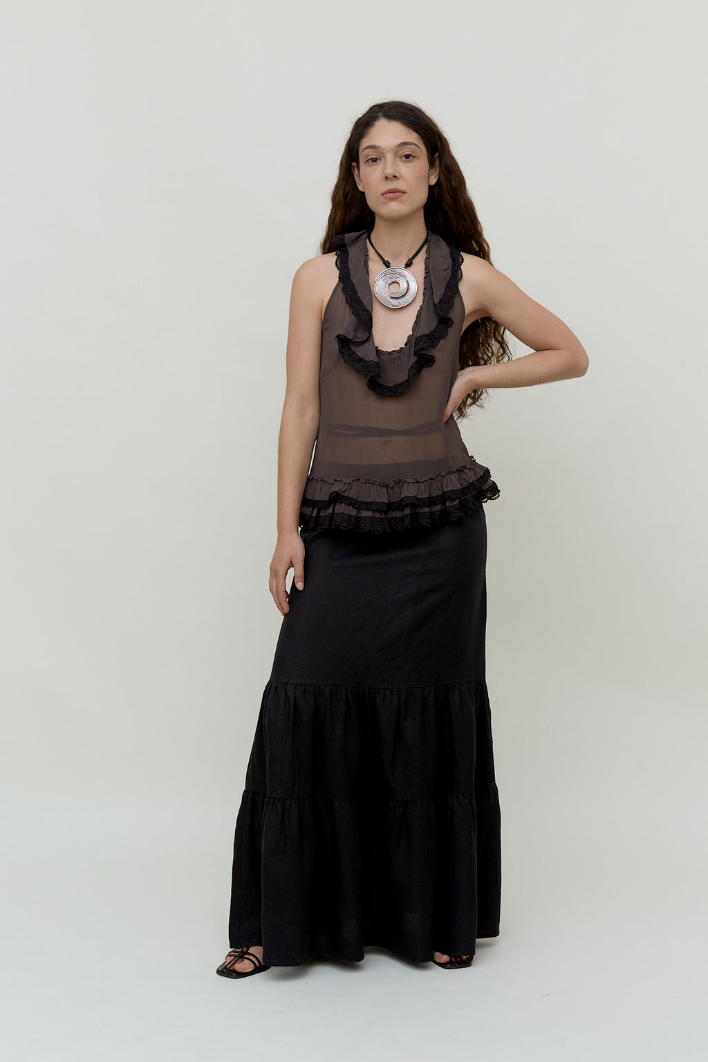 Linen tiered maxi skirt