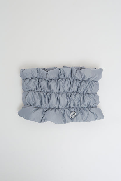 Quilted neck warmer with dawn feathers