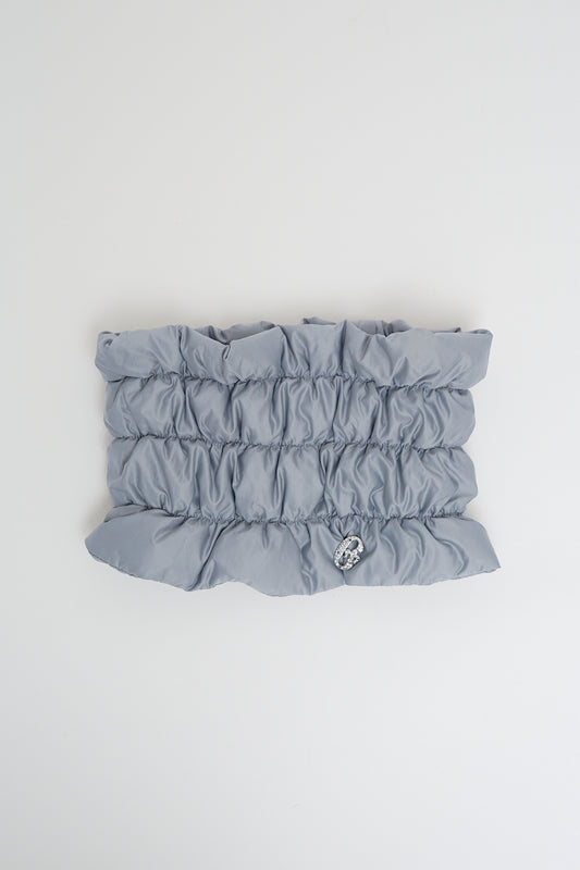 Quilted neck warmer with dawn feathers