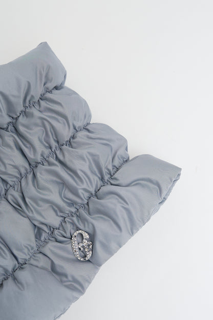 Quilted neck warmer with dawn feathers