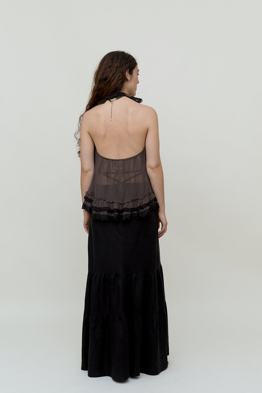 Linen tiered maxi skirt
