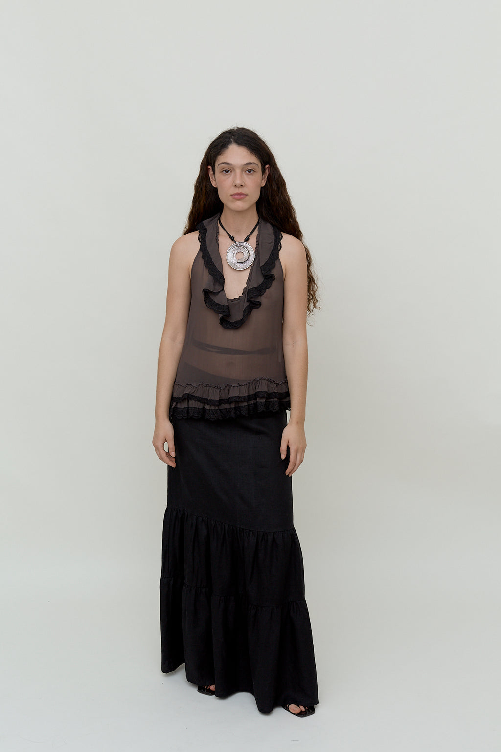Linen tiered maxi skirt