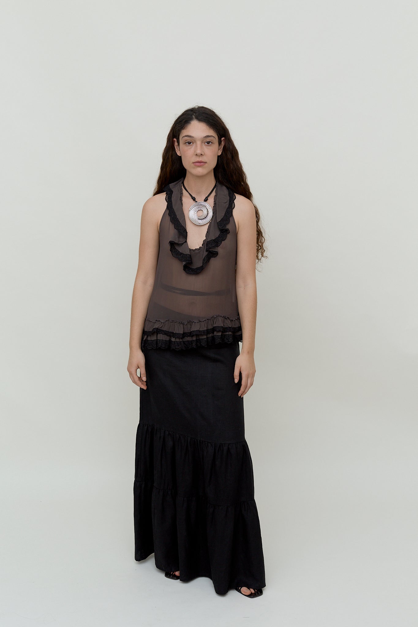 Linen tiered maxi skirt