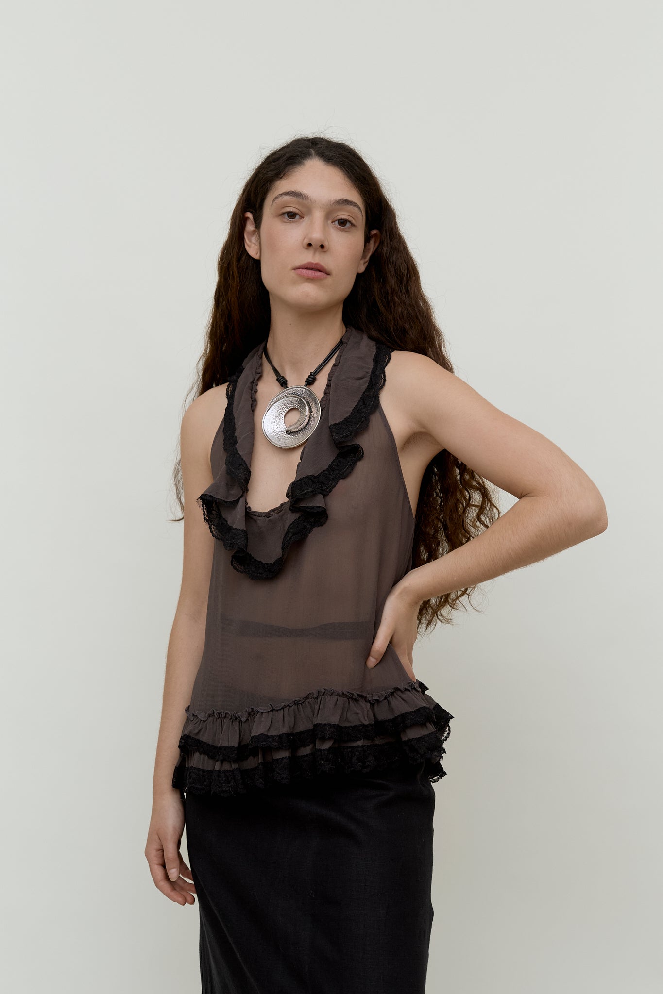 Linen tiered maxi skirt