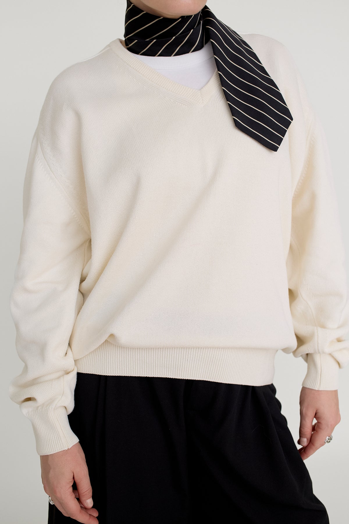 Cream cotton V-neck jumper