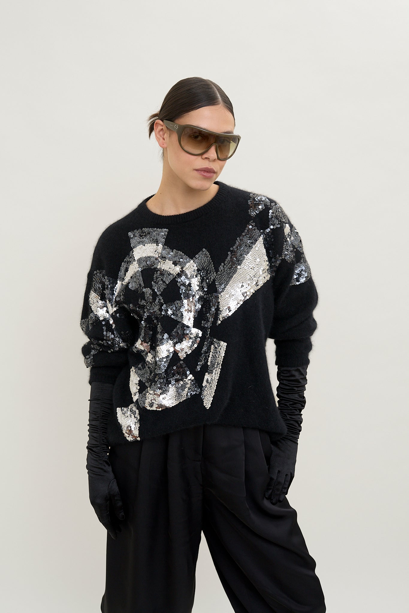 Vintage sequin motif angora knit