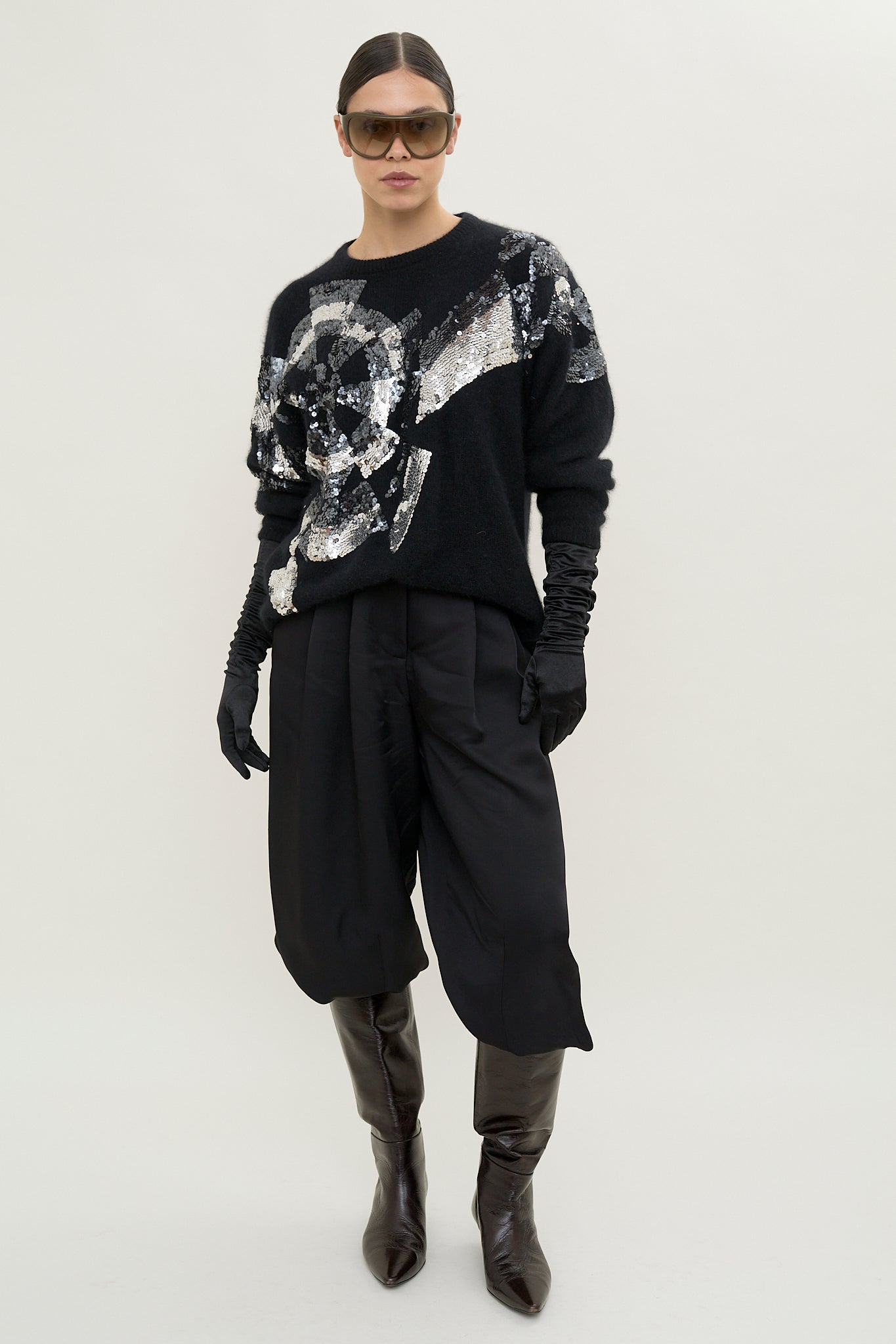Vintage sequin motif angora knit