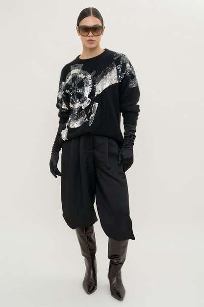 Vintage sequin motif angora knit