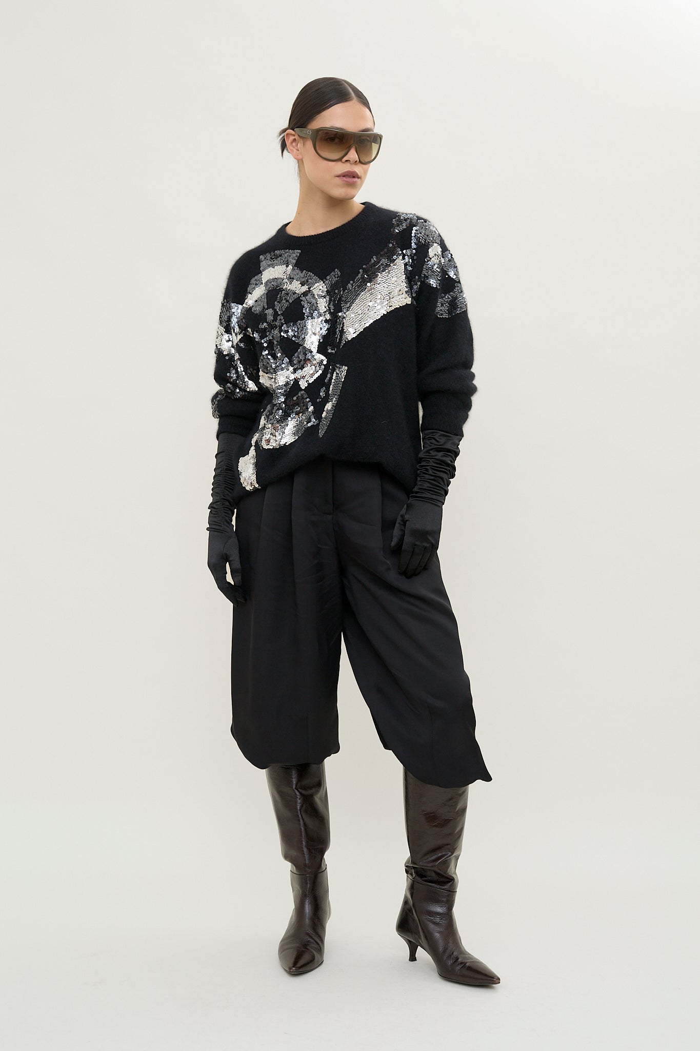 Vintage sequin motif angora knit