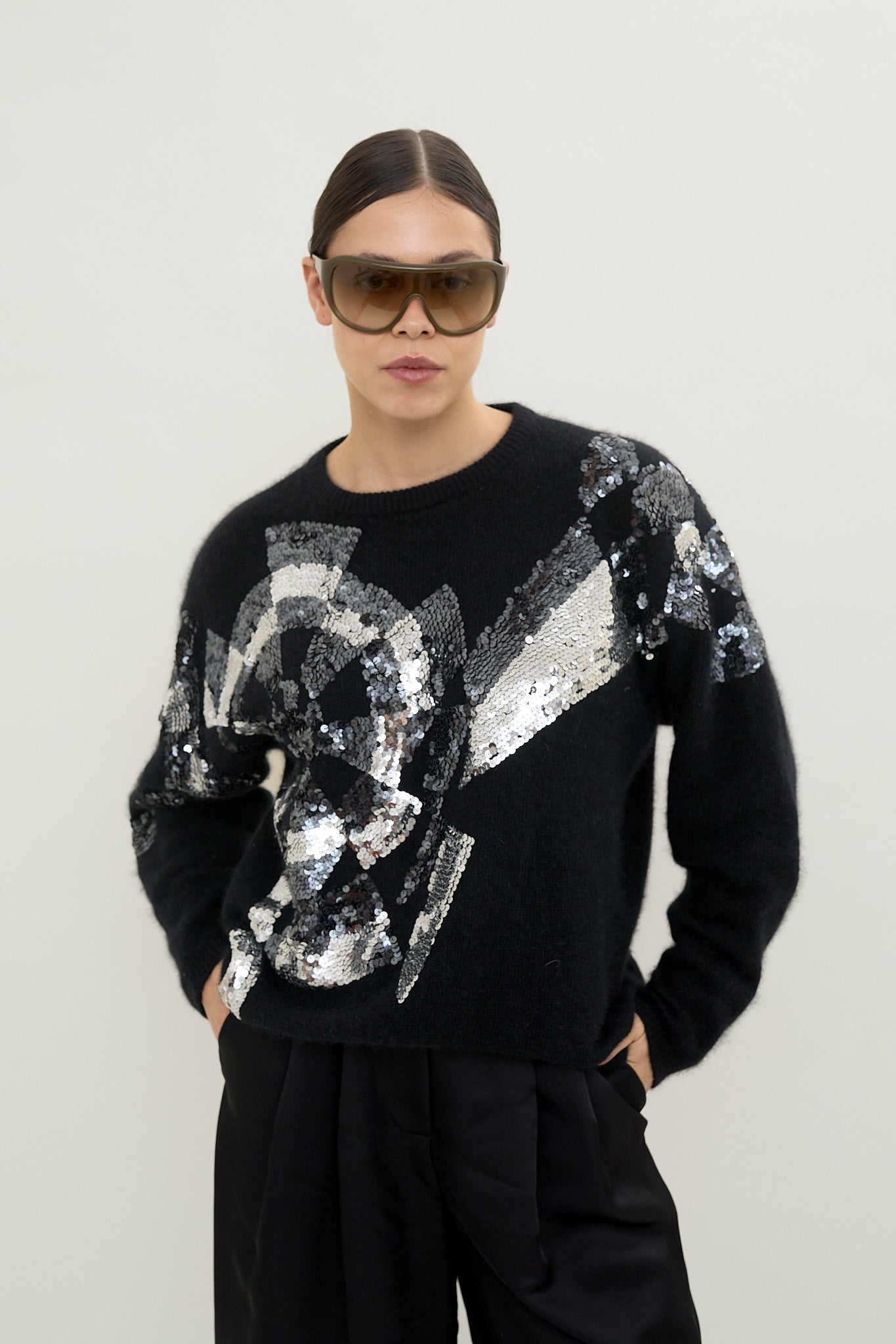 Vintage sequin motif angora knit