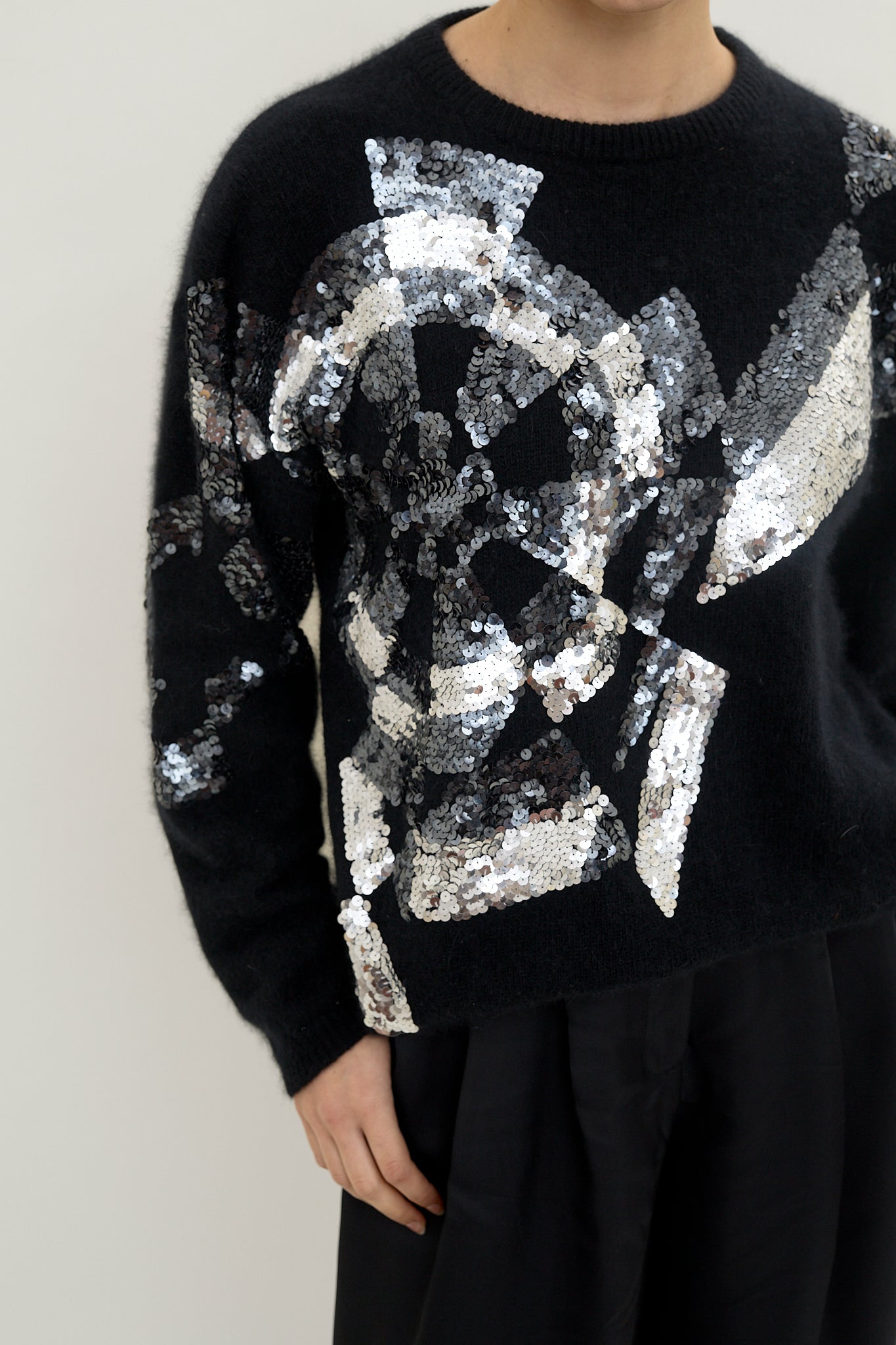 Vintage sequin motif angora knit