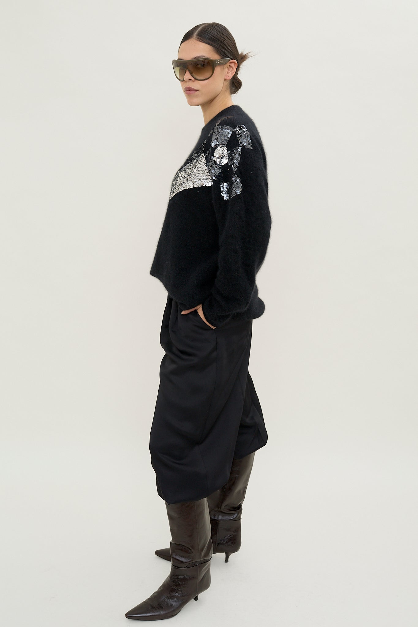 Vintage sequin motif angora knit