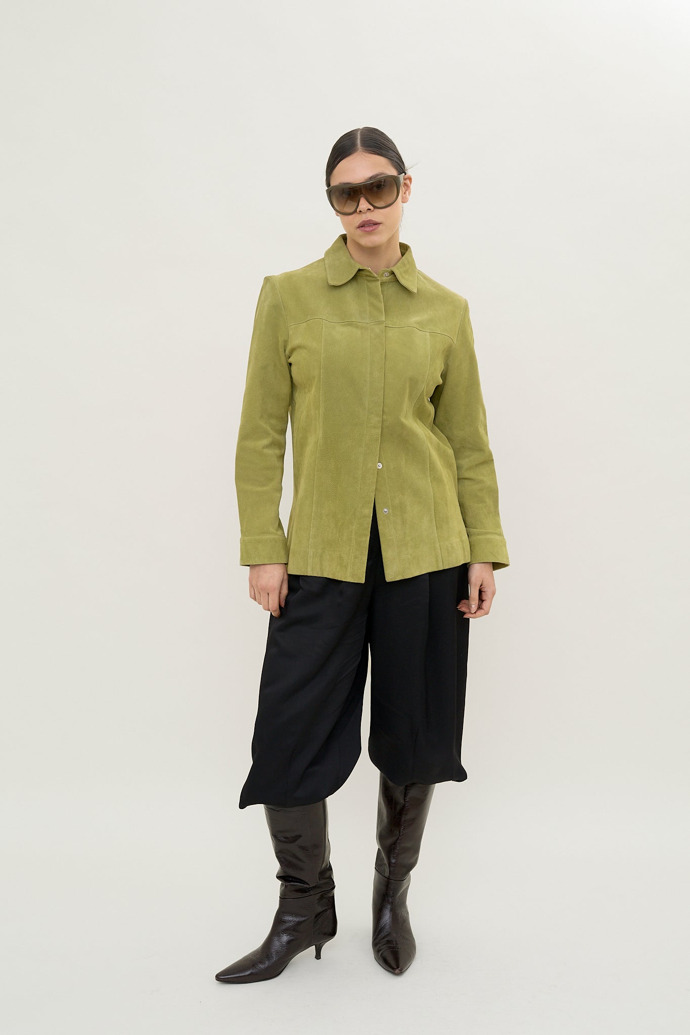 Vintage olive suede tailored jacket