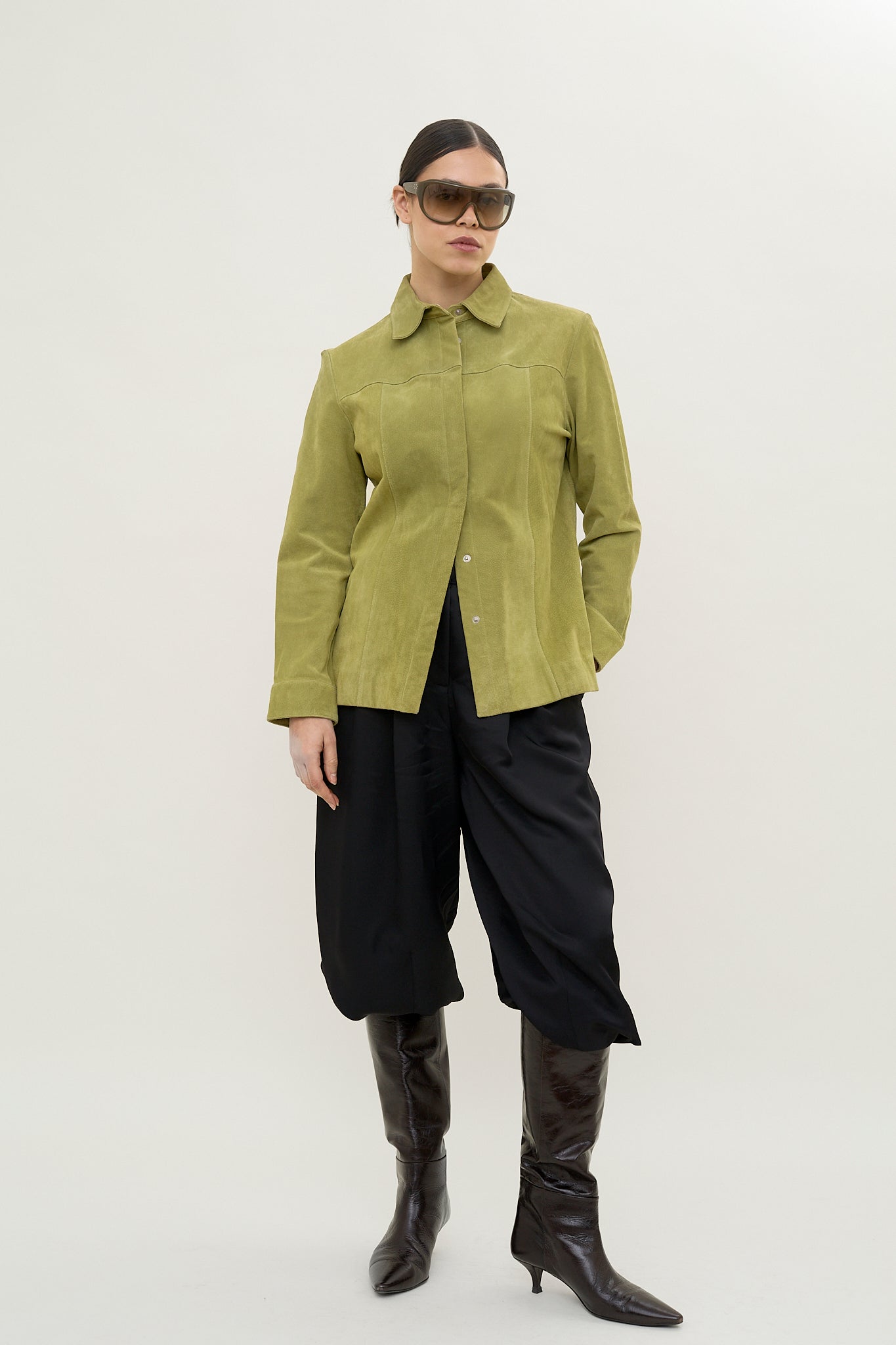 Vintage olive suede tailored jacket