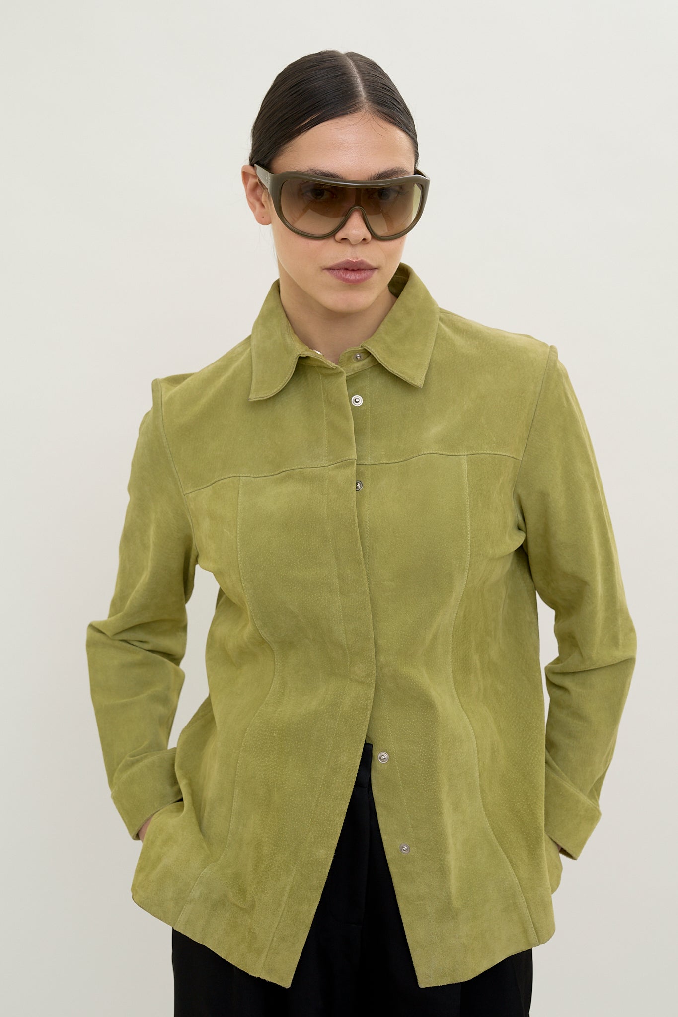 Vintage olive suede tailored jacket