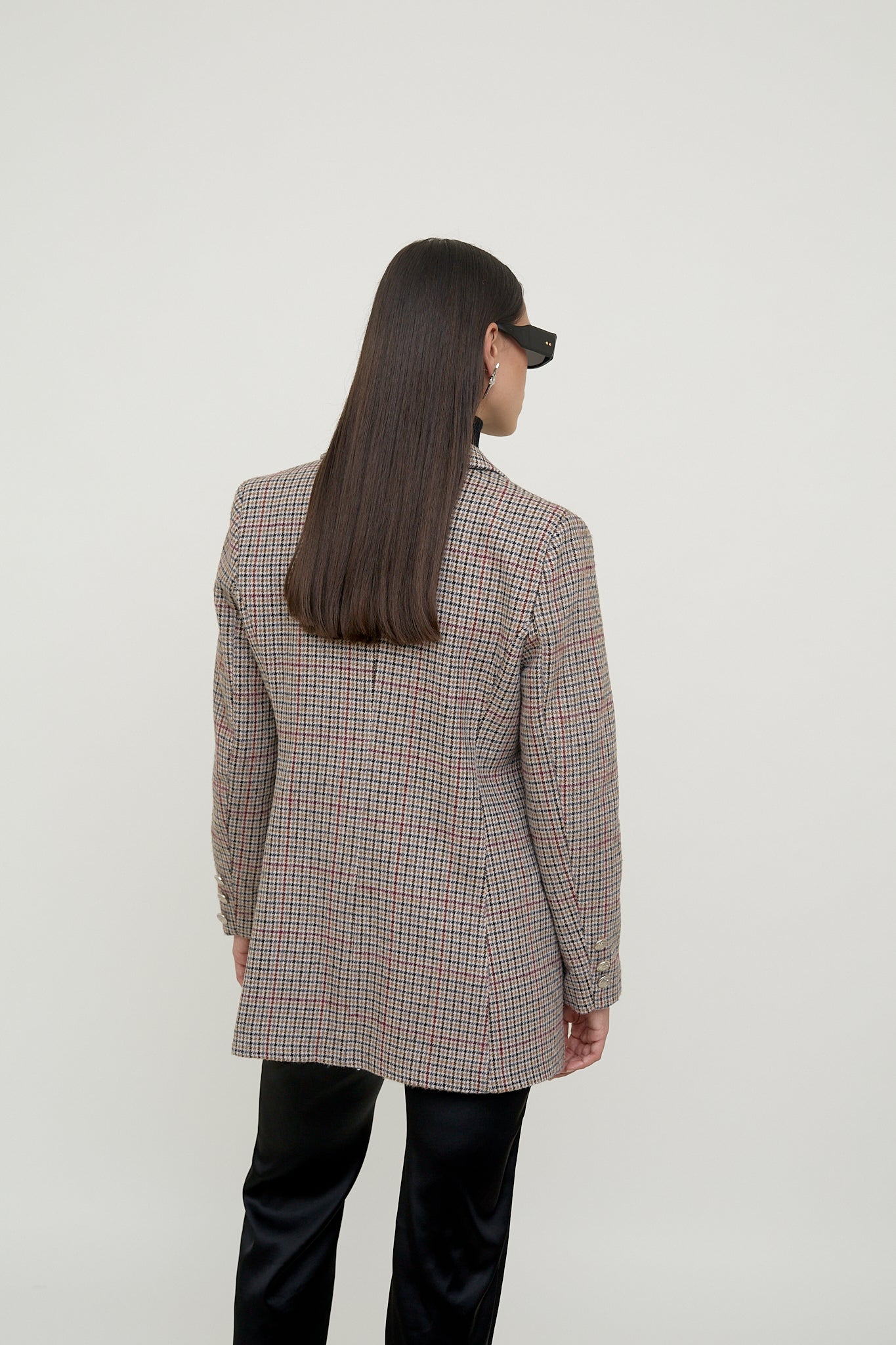 Tailored plaid double-breasted blazer
