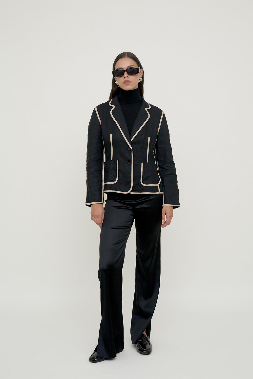Contrast piped linen Gerard Darel blazer