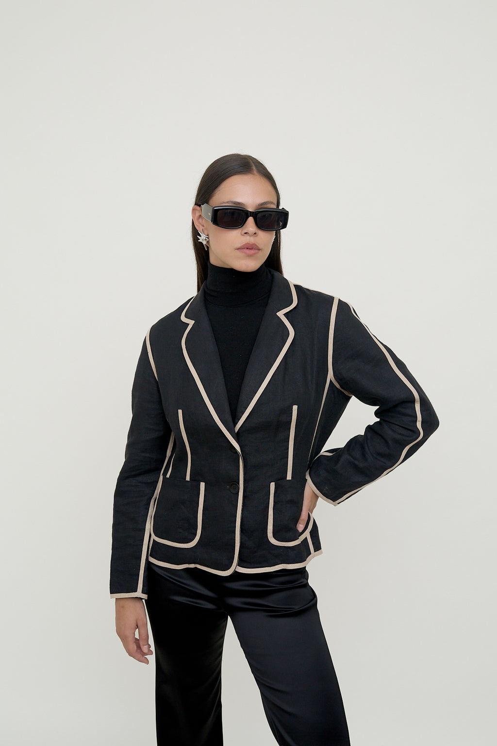 Contrast piped linen Gerard Darel blazer