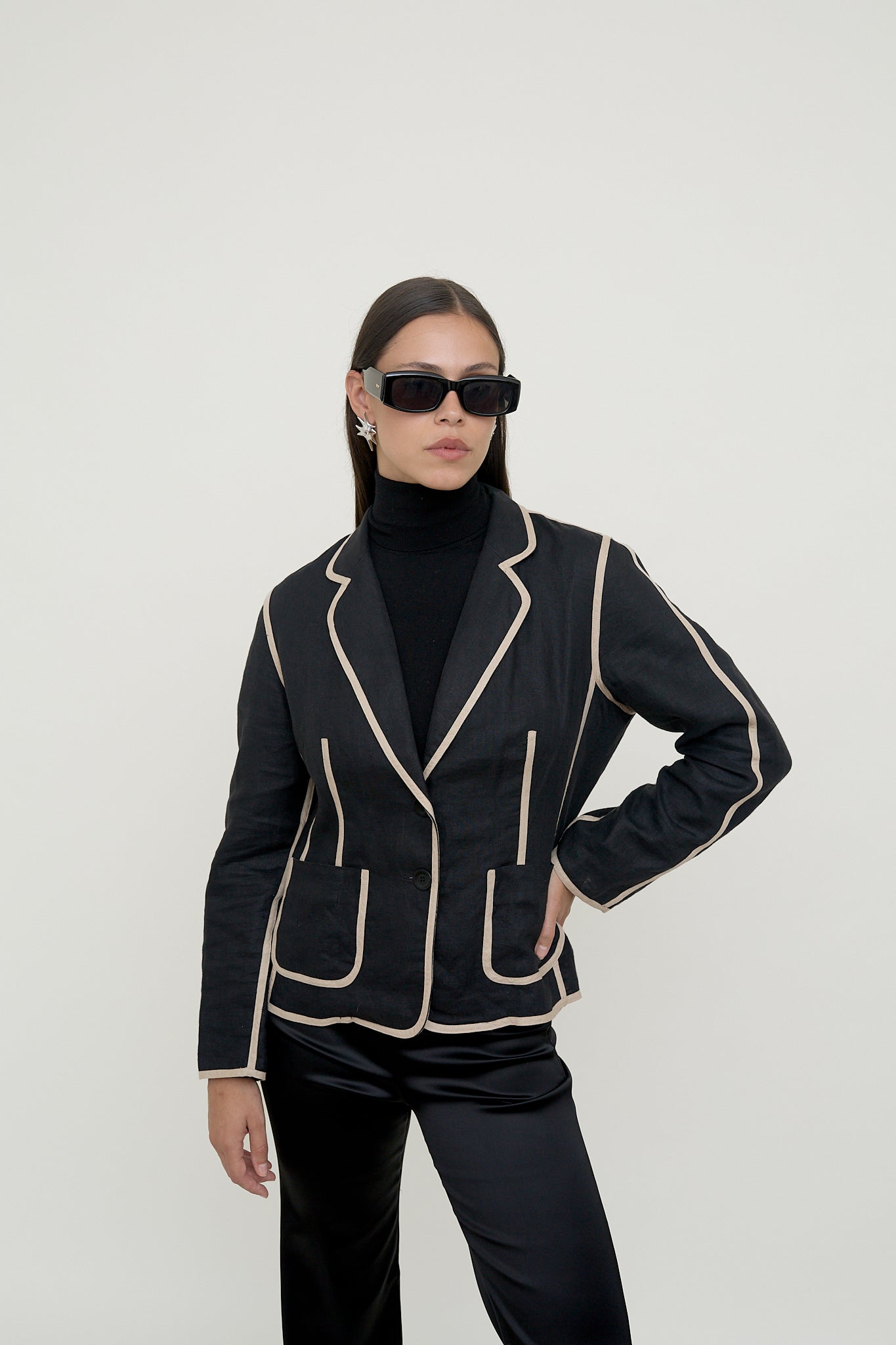 Contrast piped linen Gerard Darel blazer