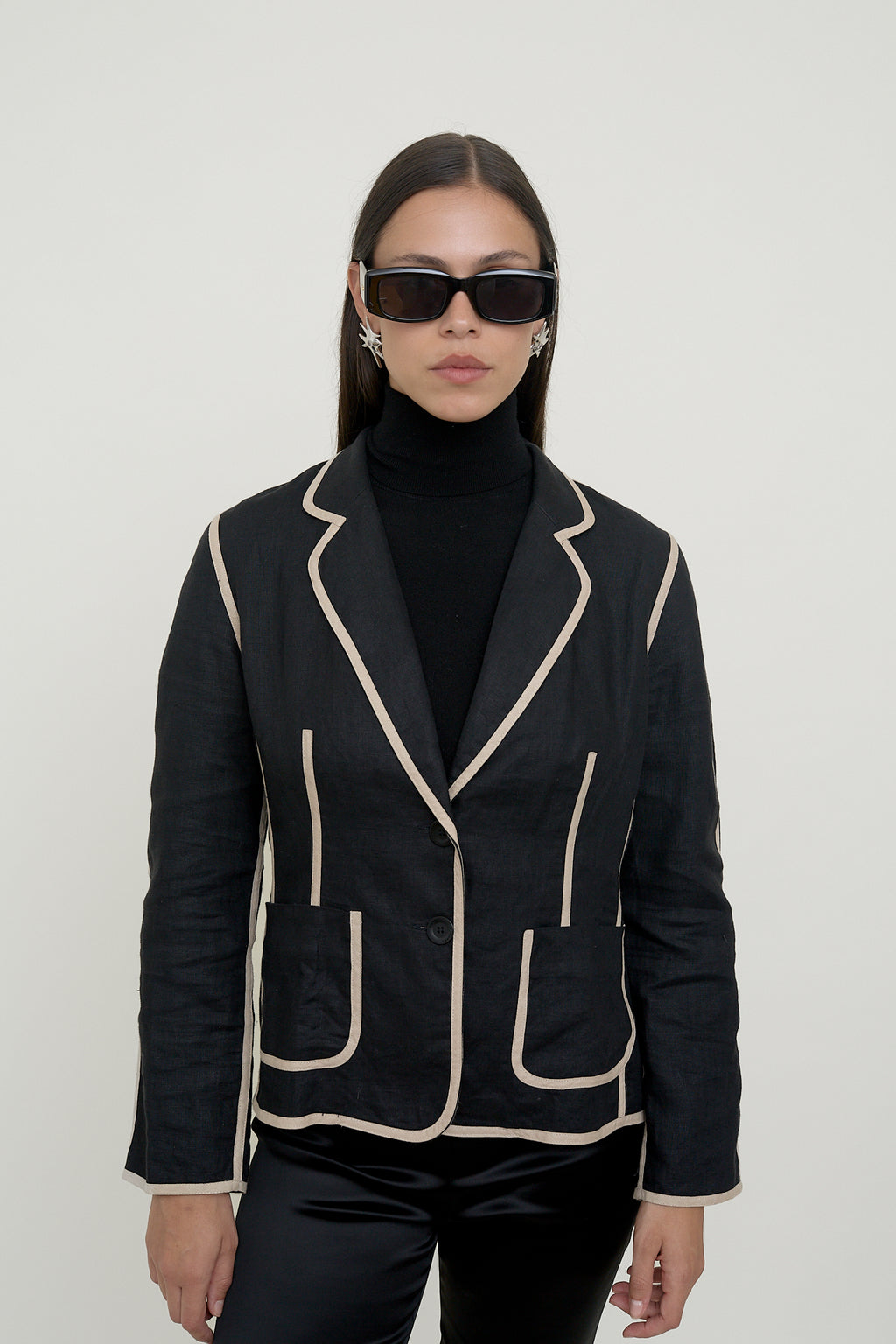 Contrast piped linen Gerard Darel blazer
