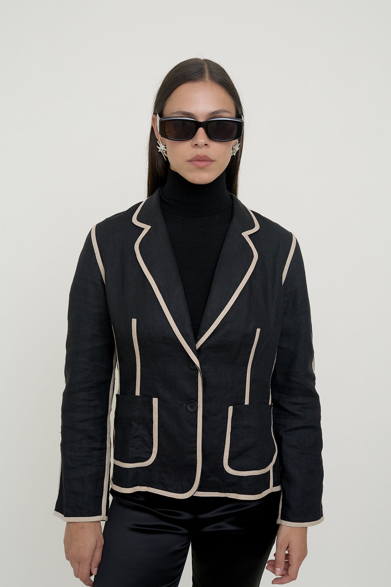 Contrast piped linen Gerard Darel blazer