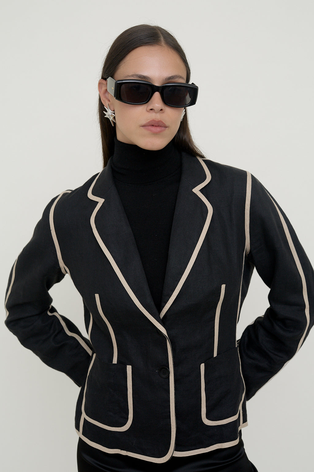 Contrast piped linen Gerard Darel blazer