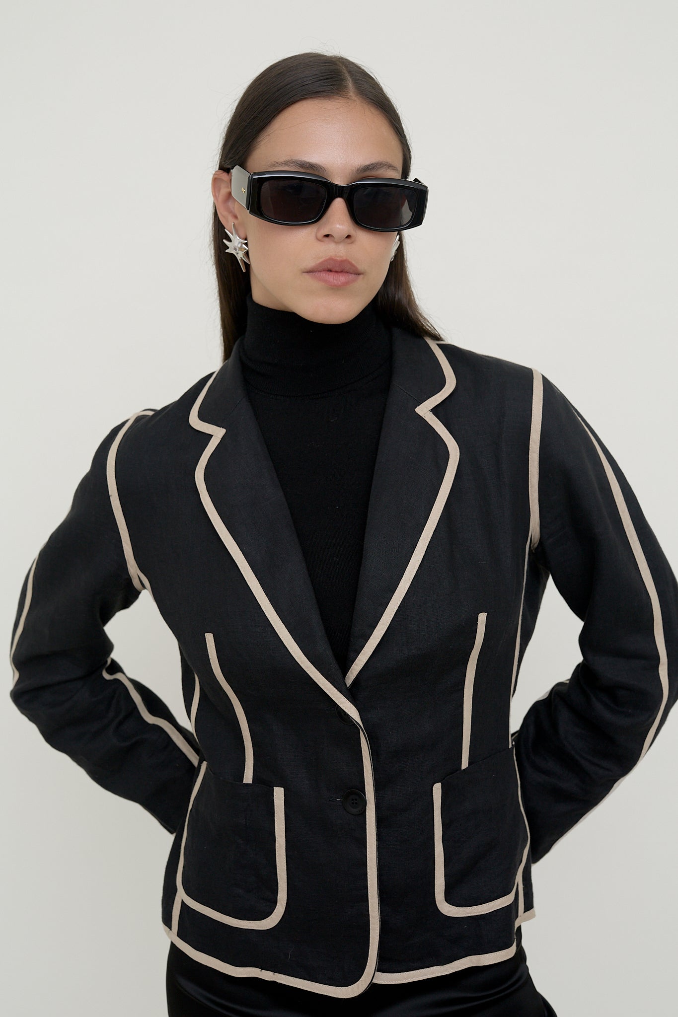 Contrast piped linen Gerard Darel blazer