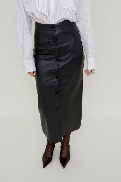Black tailored leather column skirt