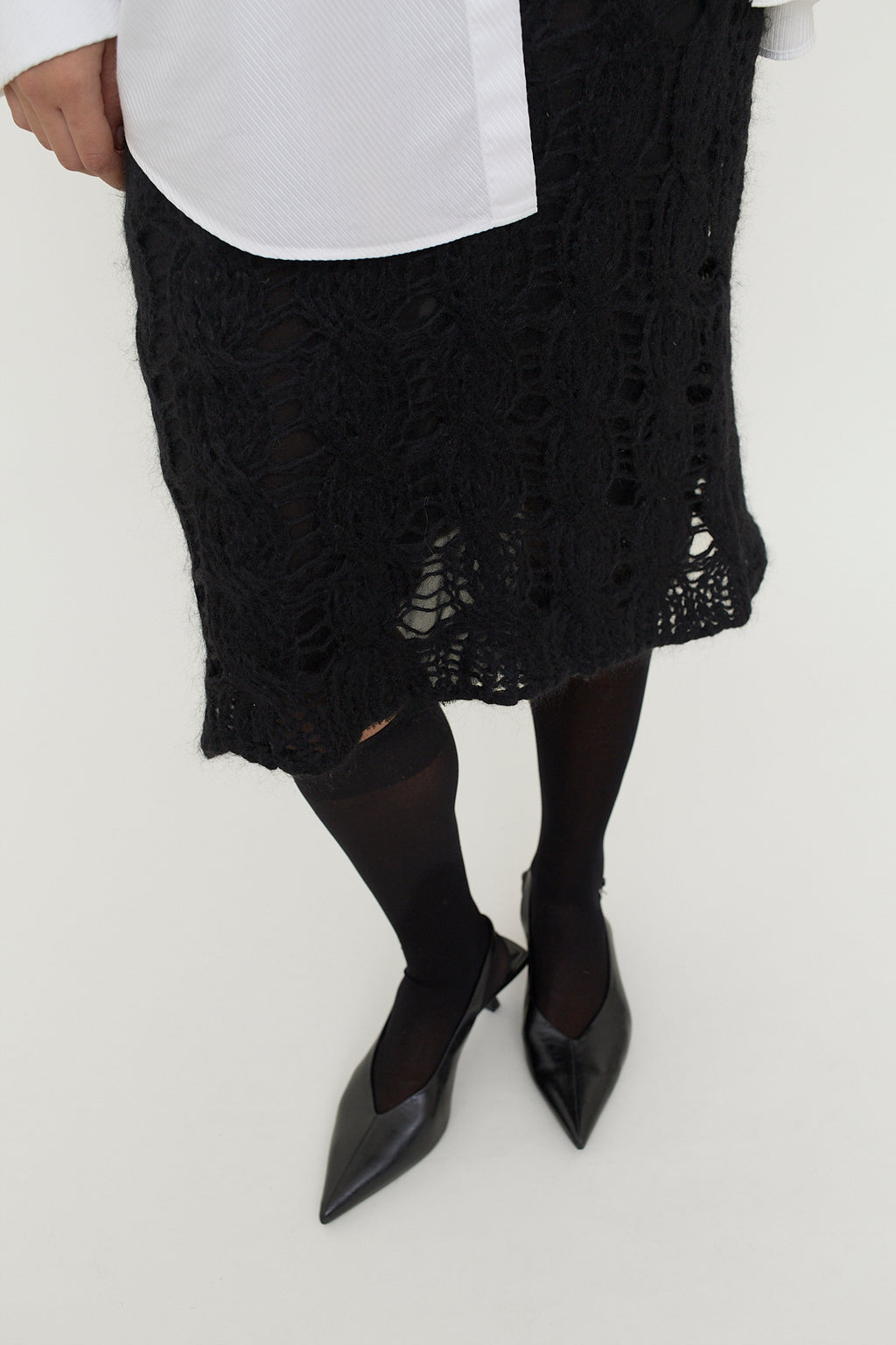 Mohair blend open knit midi skirt