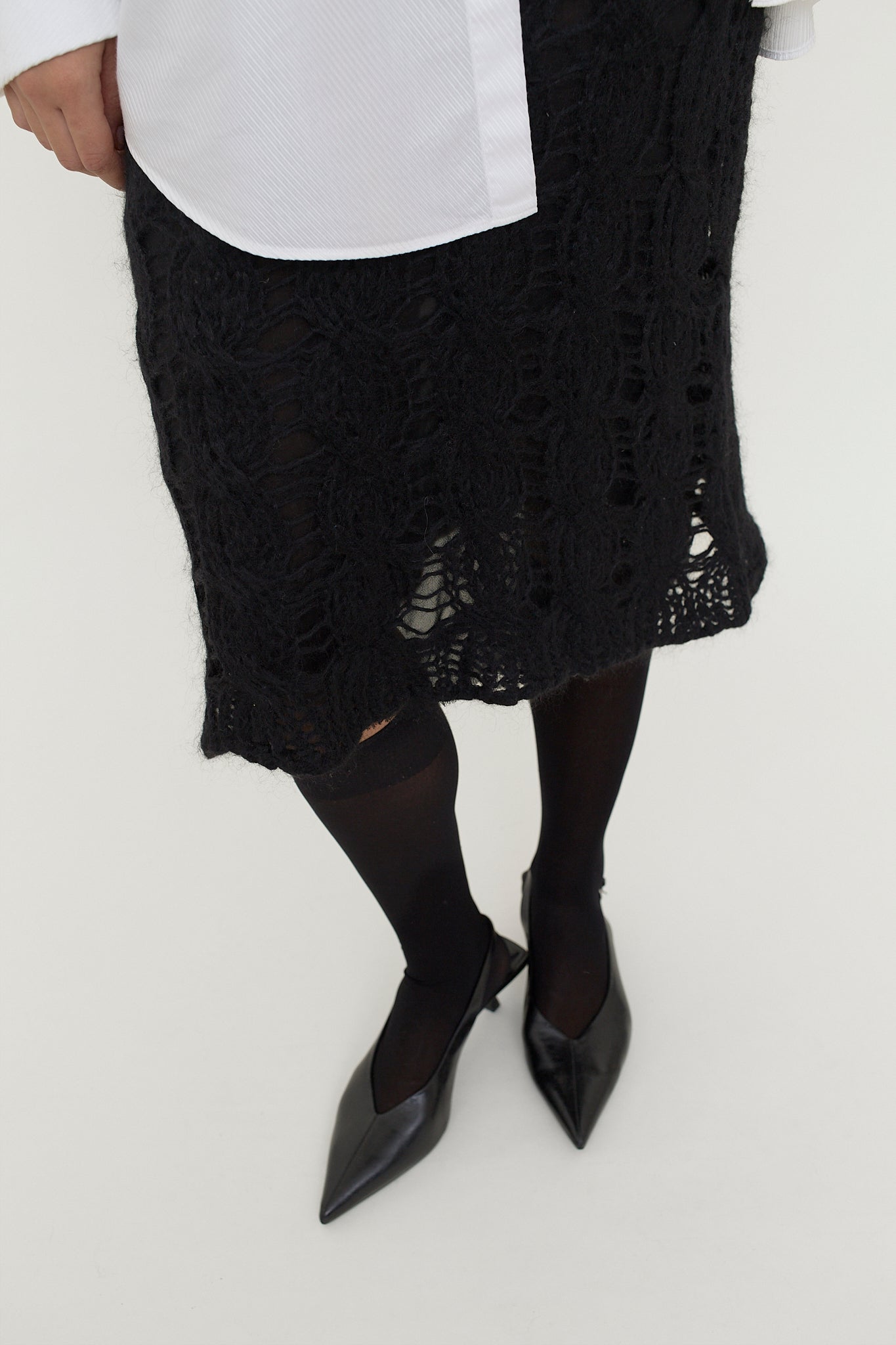 Mohair blend open knit midi skirt