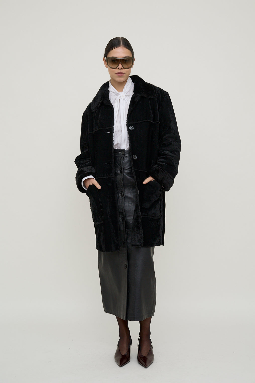 Plush velvet cocoon coat