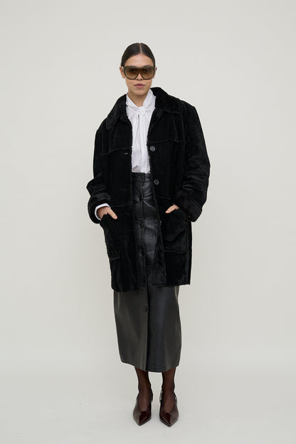 Plush velvet cocoon coat