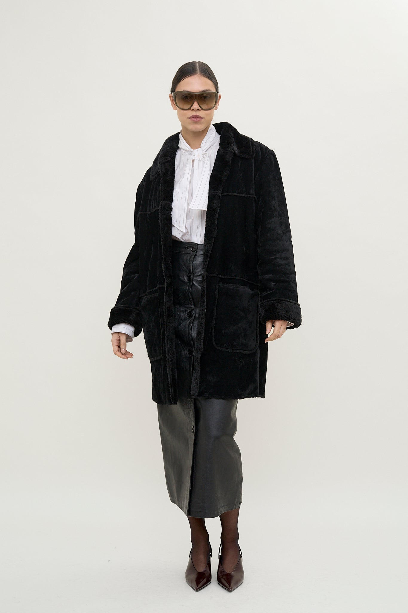 Plush velvet cocoon coat