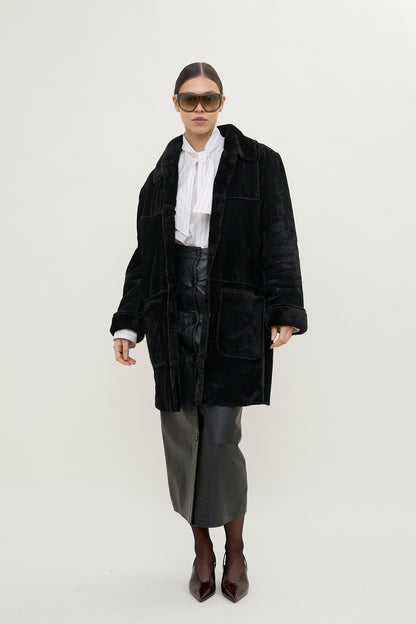 Plush velvet cocoon coat