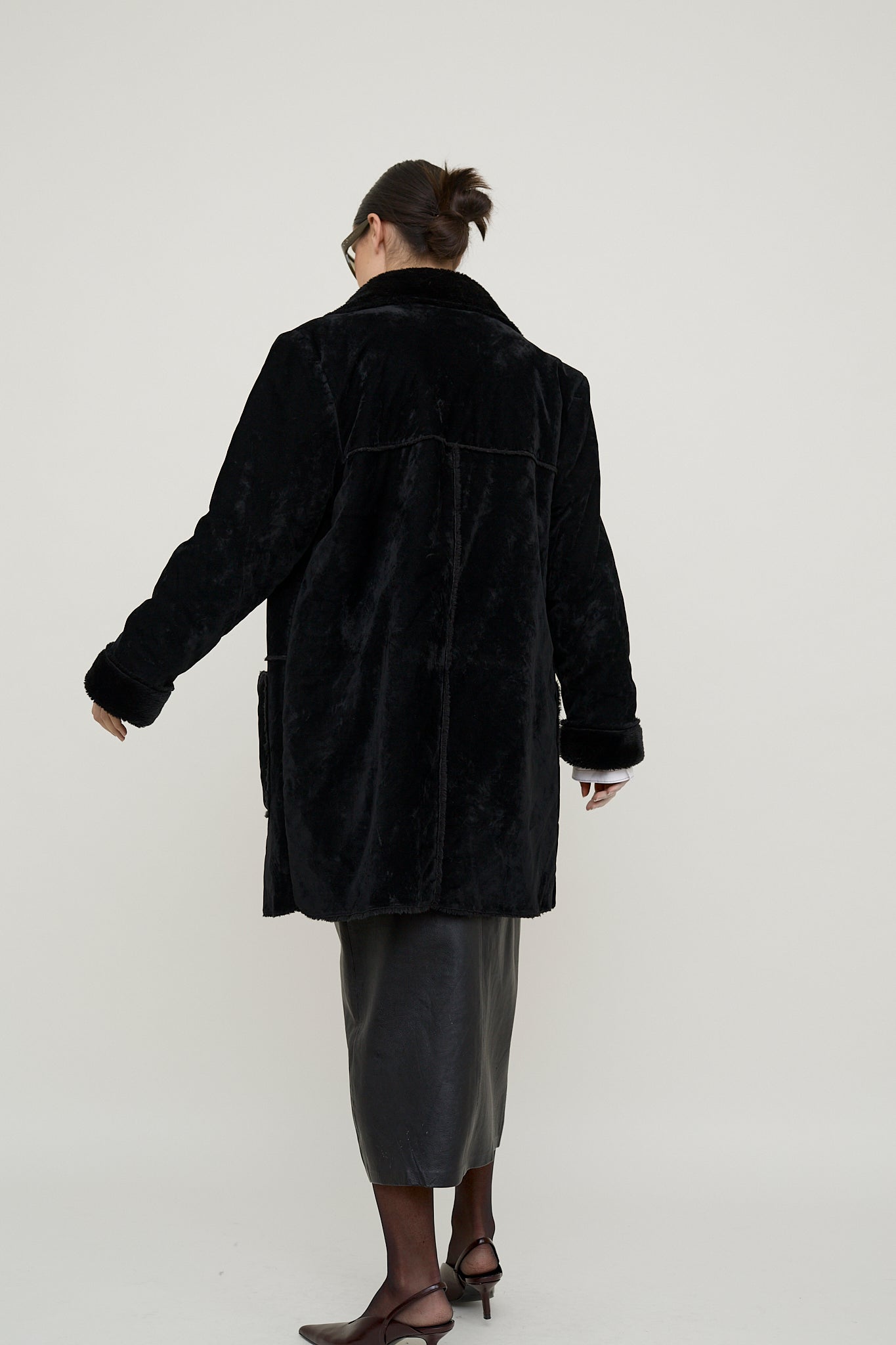 Plush velvet cocoon coat